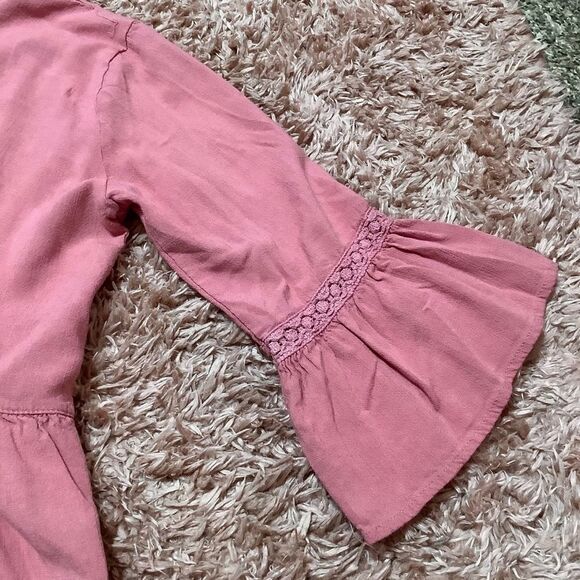 DMonas Pink Bohemian Hippie Cropped Ruffle Peasant Blouse Size Medium - Picture 10 of 11